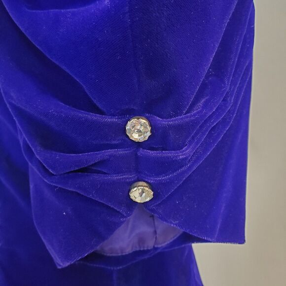 VTG 80s 90s Velvet Puff Sleeve Cocktail Dress Rhinestones Open Back Purple Retro - Picture 6 of 16